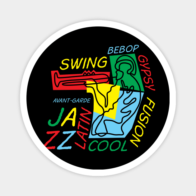 Funny Colorful Jazz Trumpeter Magnet by jazzworldquest